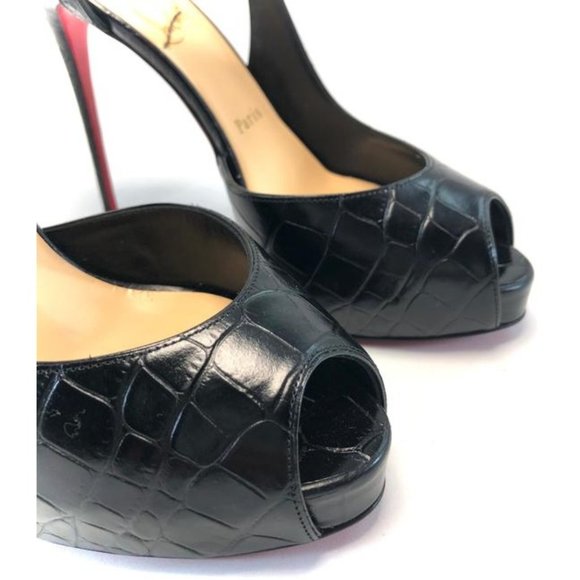 CHRISTIAN LOUBOUTIN Jenlove Alta Leather Croc Embossed Peep Toe Pumps EU:39 - Picture 4 of 12